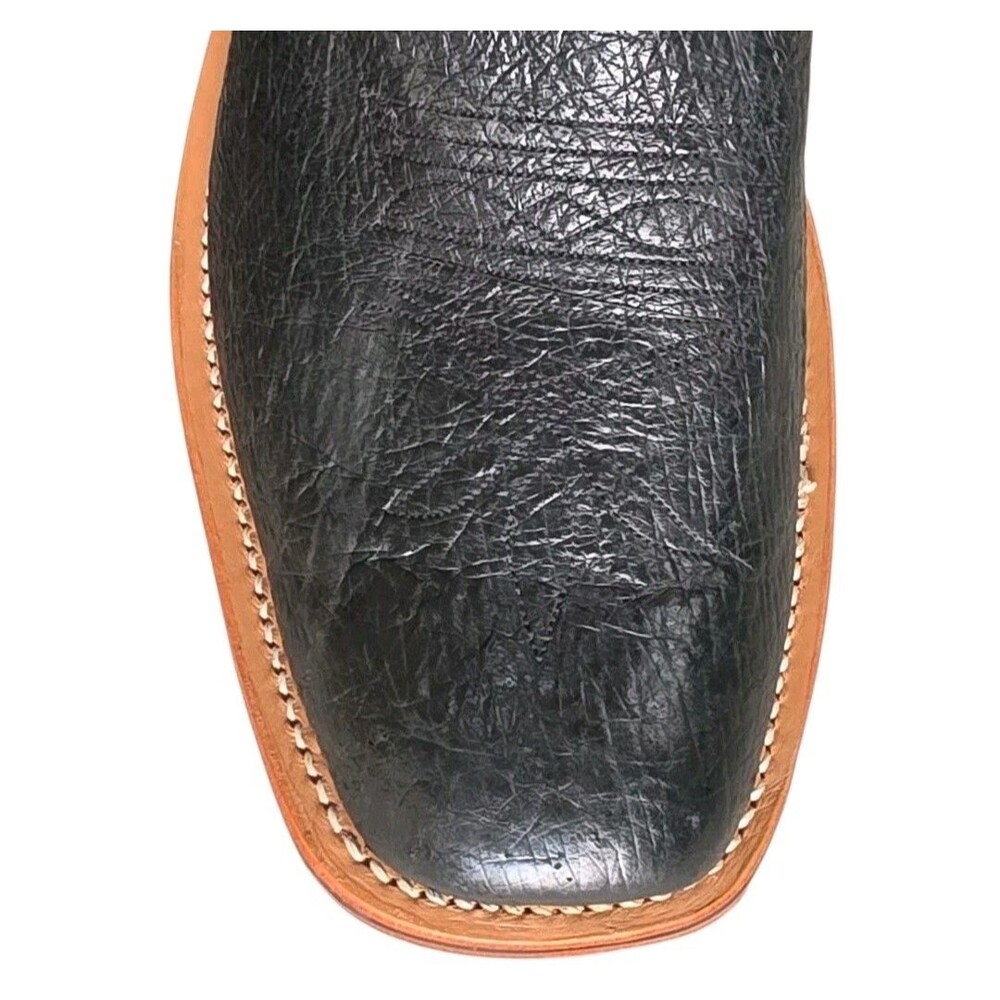 Olathe Western Boots Size 13D Black Smooth Ostrich Burgundy Shaft Square Toe - Picture 5 of 10